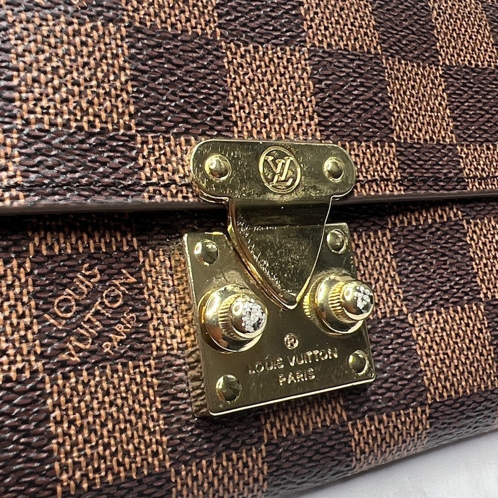 Brown Checkered Clutch Wallet with Goldtone Hardware 7.5” x 4” - Picture 3 of 12